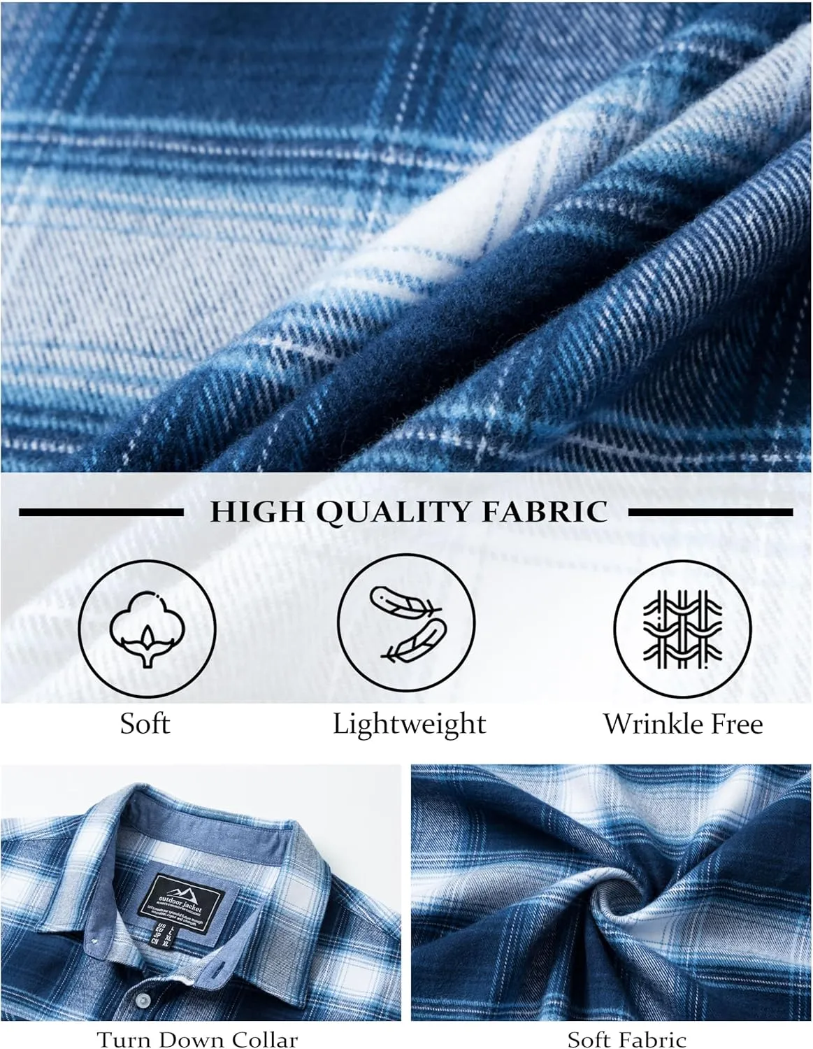MAGCOMSEN Men's Flannel Shirts Cotton Long Sleeve Plaid Shirt Casual Fashion Button Up Shirts Jackets with 2 Pockets