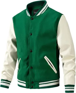 Maiyifu-GJ Men's Varsity Jackets Casual Fleece Spring Fall Baseball Jacket Slim Fit Long Sleeve Cotton Bomber Jacket