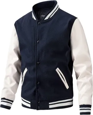Maiyifu-GJ Men's Varsity Jackets Casual Fleece Spring Fall Baseball Jacket Slim Fit Long Sleeve Cotton Bomber Jacket