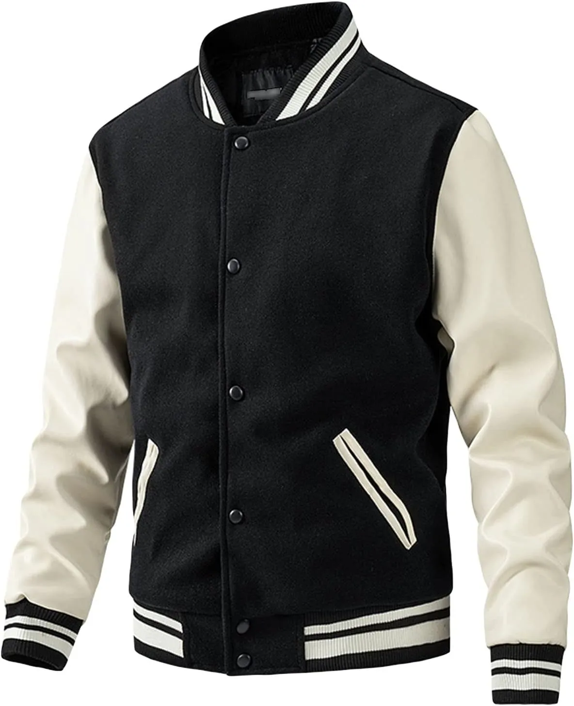 Maiyifu-GJ Men's Varsity Jackets Casual Fleece Spring Fall Baseball Jacket Slim Fit Long Sleeve Cotton Bomber Jacket