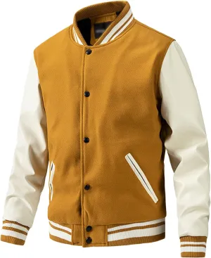 Maiyifu-GJ Men's Varsity Jackets Casual Fleece Spring Fall Baseball Jacket Slim Fit Long Sleeve Cotton Bomber Jacket
