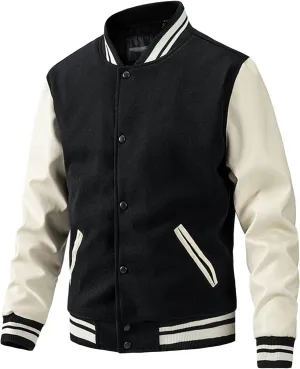 Maiyifu-GJ Men's Varsity Jackets Casual Fleece Spring Fall Baseball Jacket Slim Fit Long Sleeve Cotton Bomber Jacket