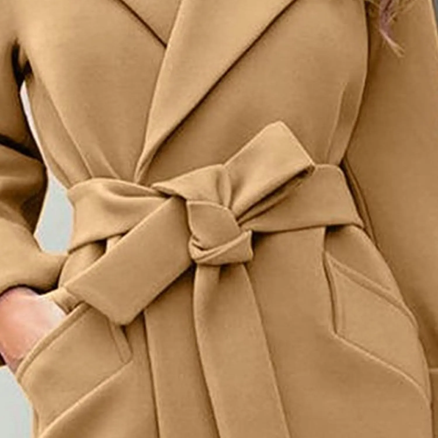 Maiyifu-GJ Women's Wool Blend Long Trench Coat Elegant Notched Lapel Coat Jacket Casual Fall Winter Overcoat with Belt
