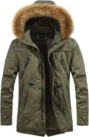 Maryia Mens Parka Jacket Waterproof Winter Hooded Jacket Casual Warm Quilted Coat with Fur Hood Thick Outdoor Outwear
