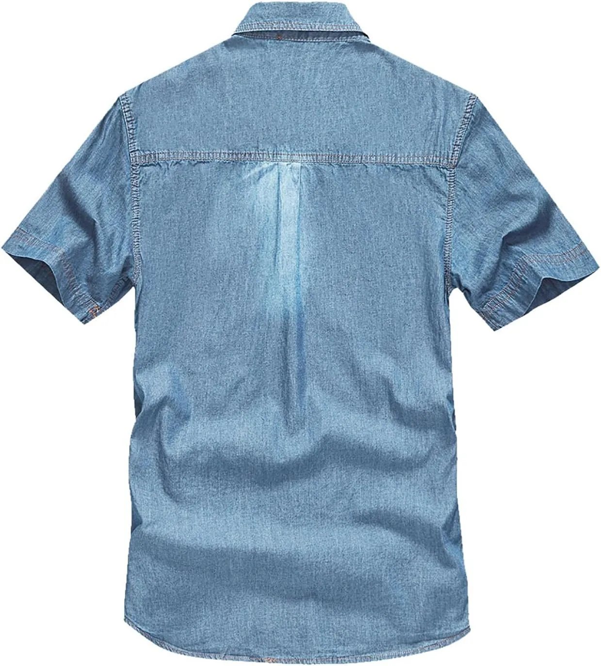Maryia Men's Retro Distressed Denim Shirt Cotton Plus Size Short Sleeve Button Down Casual Lapel Washed Work Jean Shirt