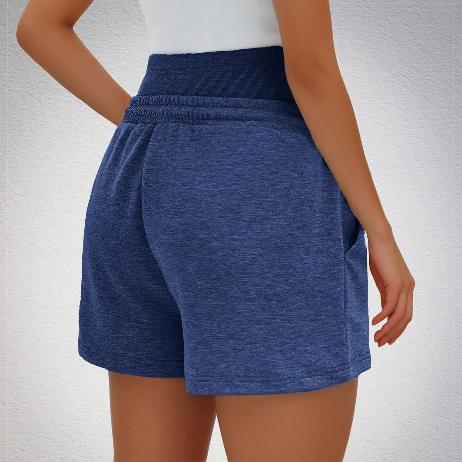 Maternity Sweat Shorts Over Belly with Pockets Women Summer Drawstring Waist Baggy Active Lounge Workout Pregnancy Shorts
