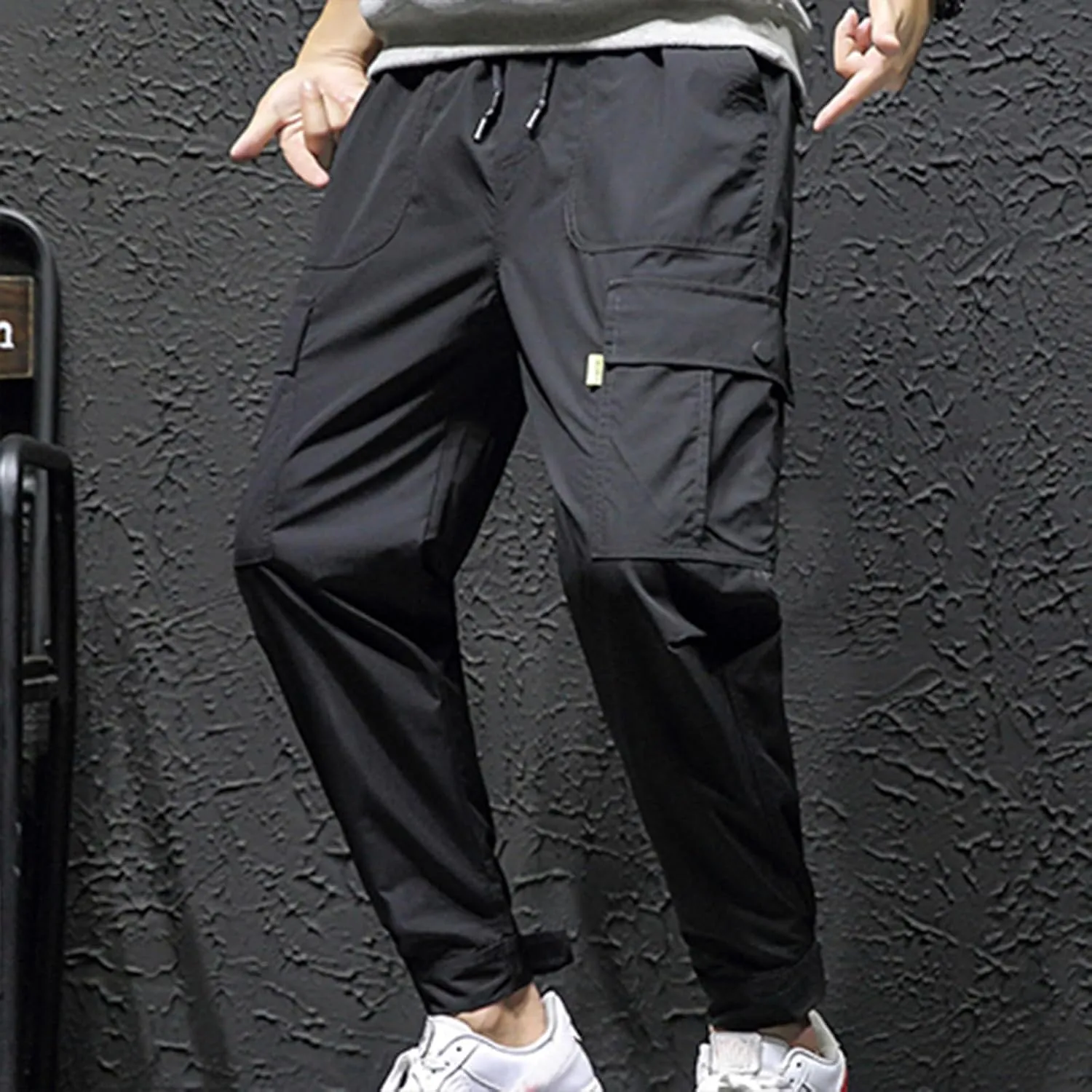 Men Cargo Pants Multi Pockets Work Trousers Casual Jogger Pants Drawstring Sweatpants Elastic Waist Pants Tapered Pant