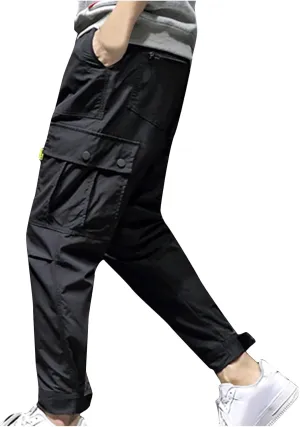 Men Cargo Pants Multi Pockets Work Trousers Casual Jogger Pants Drawstring Sweatpants Elastic Waist Pants Tapered Pant