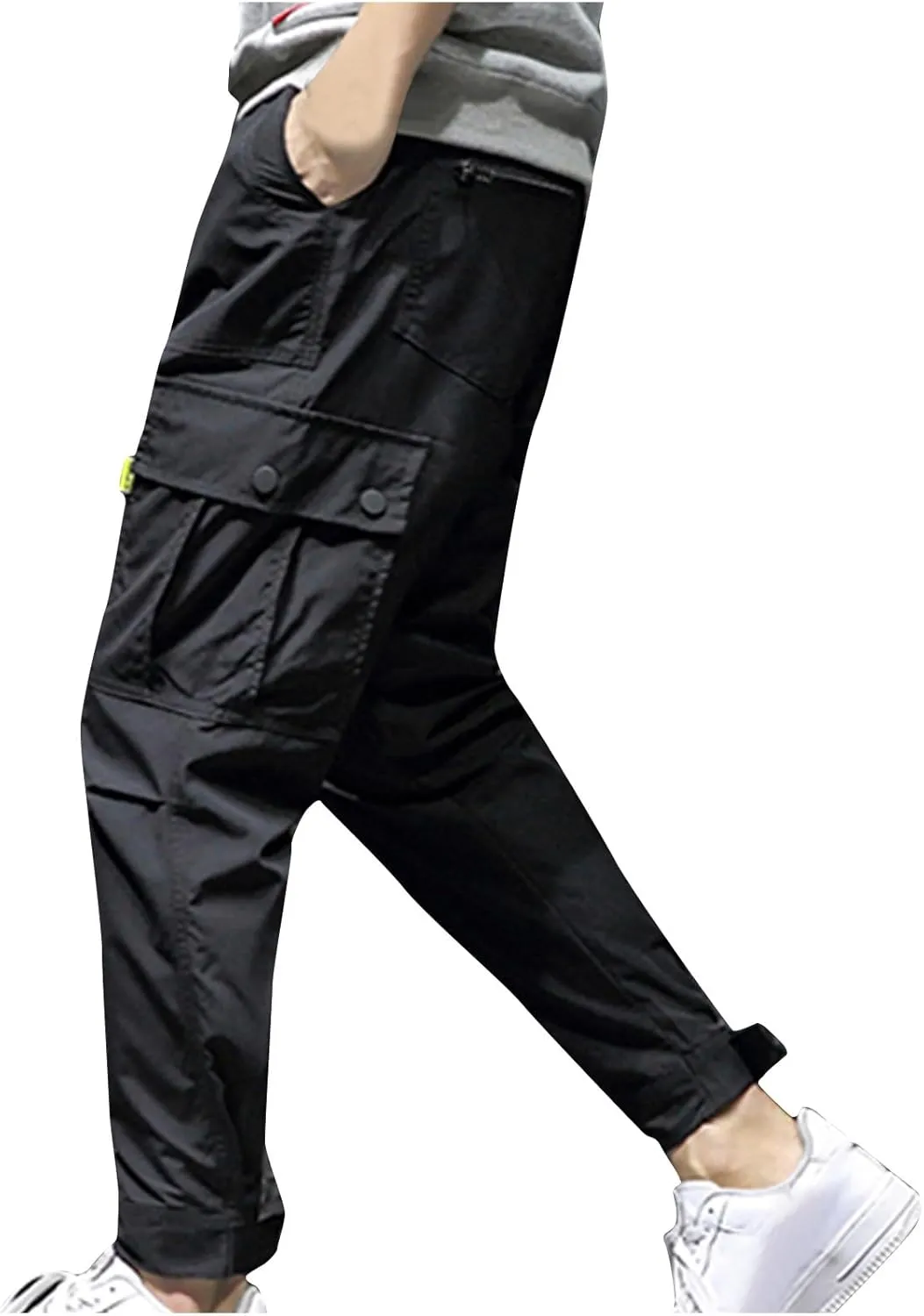 Men Cargo Pants Multi Pockets Work Trousers Casual Jogger Pants Drawstring Sweatpants Elastic Waist Pants Tapered Pant