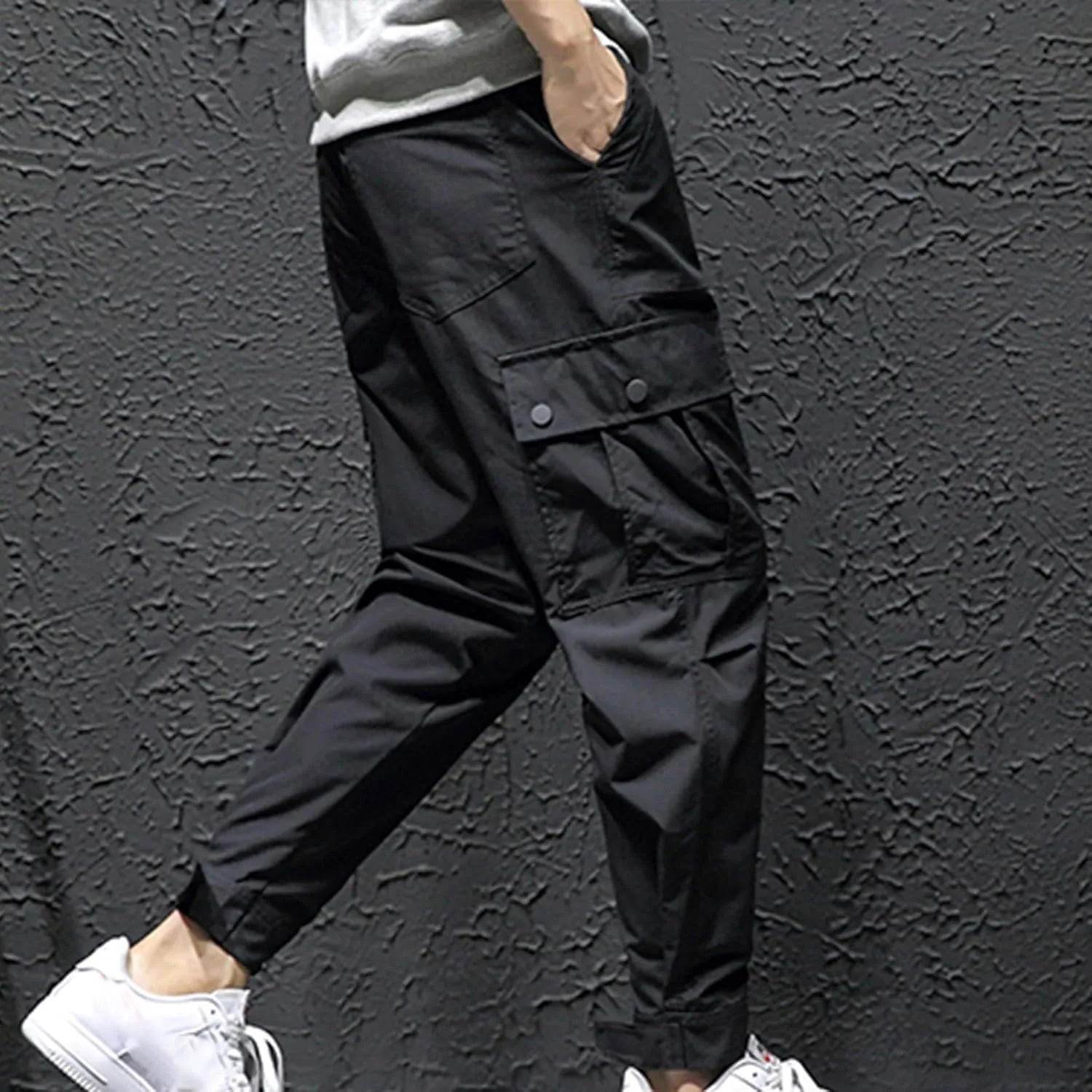 Men Cargo Pants Multi Pockets Work Trousers Casual Jogger Pants Drawstring Sweatpants Elastic Waist Pants Tapered Pant