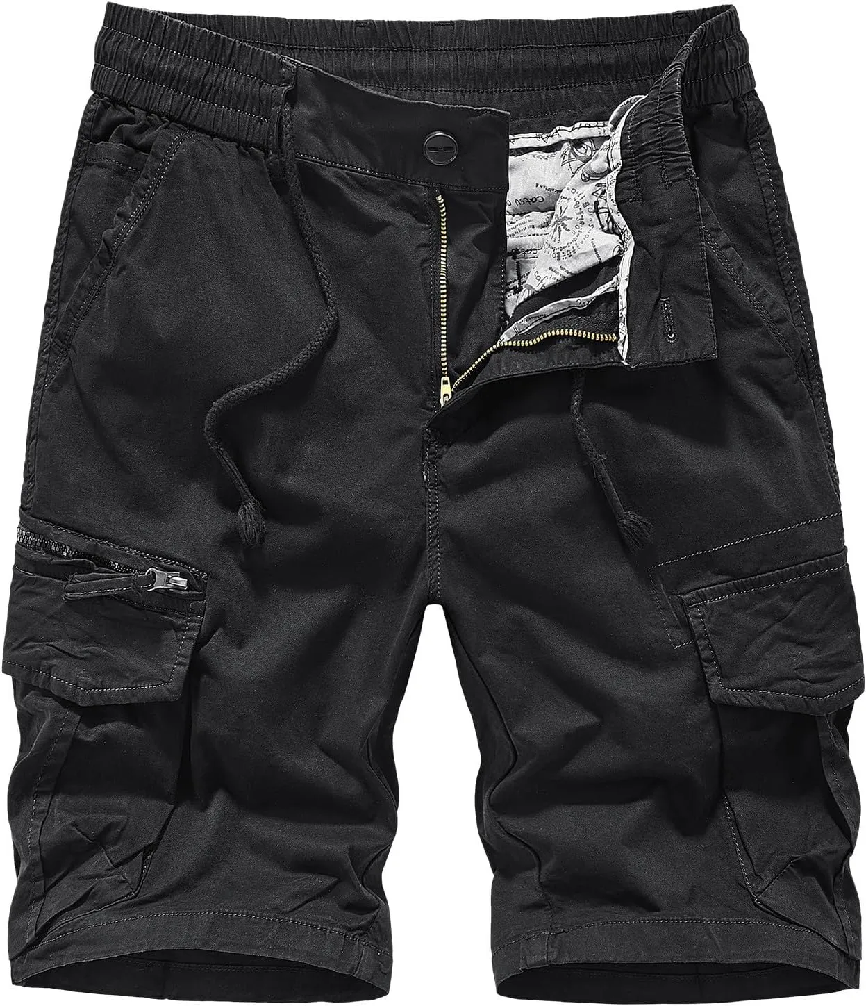 Men Casual Fashion Solid Shorts with Multi-Pockets Button Zipper Cargo Shorts Pants Outdoors Workwear