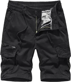 Men Casual Fashion Solid Shorts with Multi-Pockets Button Zipper Cargo Shorts Pants Outdoors Workwear