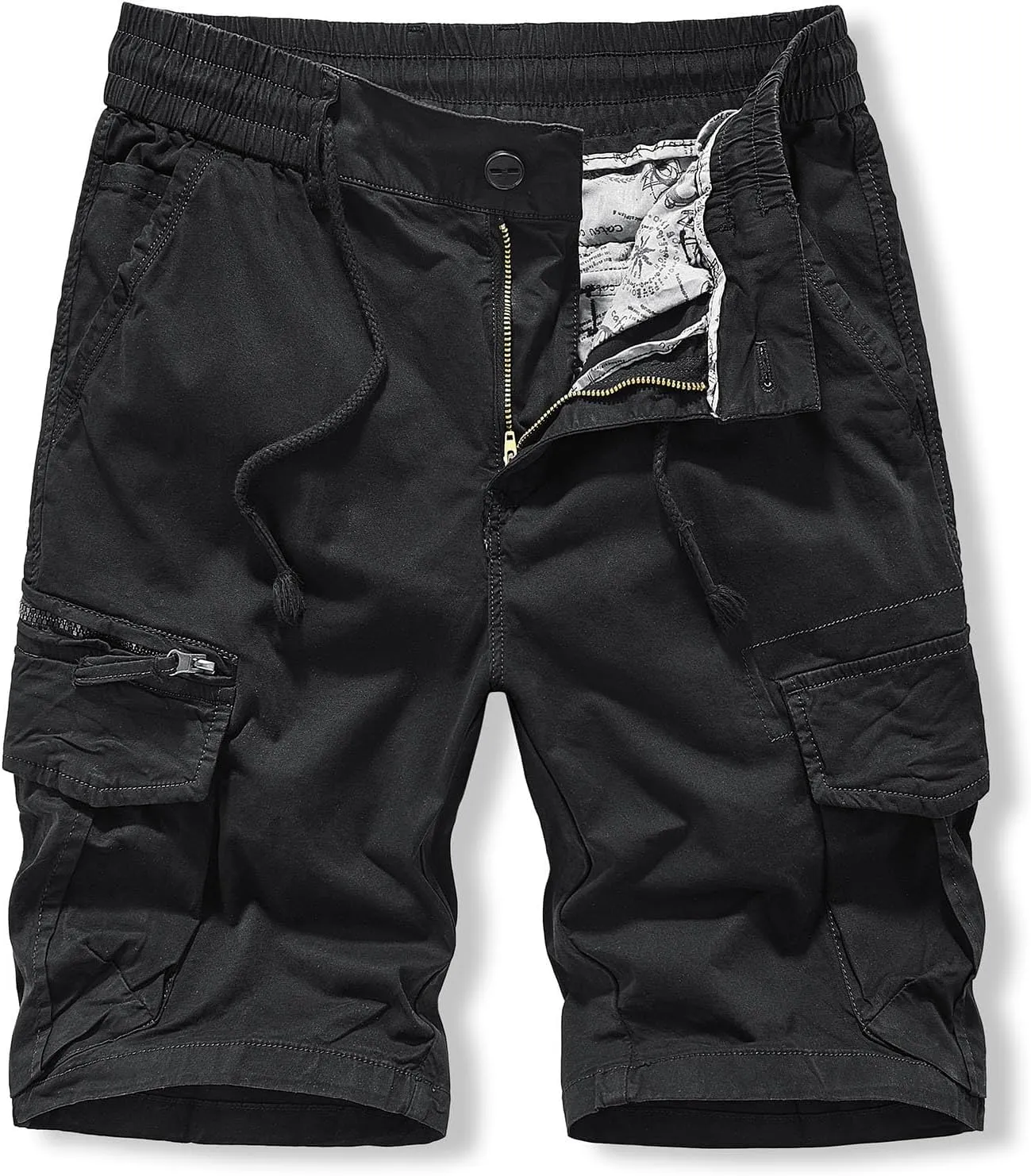 Men Casual Fashion Solid Shorts with Multi-Pockets Button Zipper Cargo Shorts Pants Outdoors Workwear