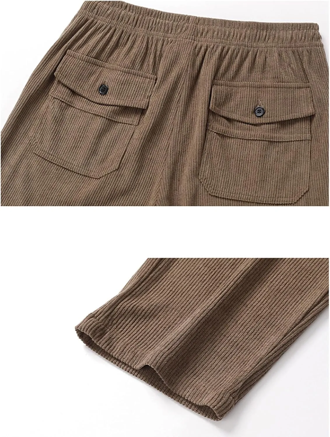Men Corduroy Trousers Fashion Drawstring Elastic Waist Sweatpants Casual Loose Wide Leg Straight Pants with Pocket