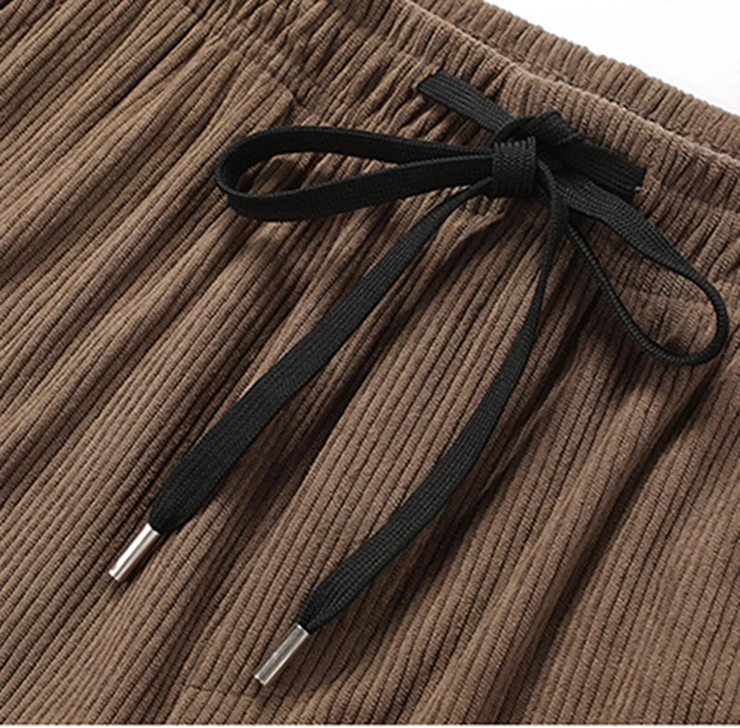 Men Corduroy Trousers Fashion Drawstring Elastic Waist Sweatpants Casual Loose Wide Leg Straight Pants with Pocket
