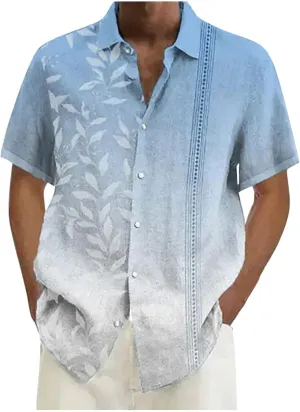 Men Hawaiian Button Down Shirt Short Sleeve Collared Neck Beach Summer Tee Casual Regular Fit Untucked Dress Shirt