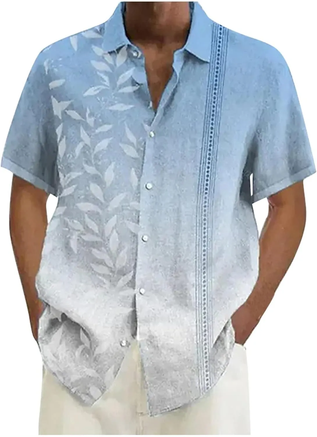 Men Hawaiian Button Down Shirt Short Sleeve Collared Neck Beach Summer Tee Casual Regular Fit Untucked Dress Shirt