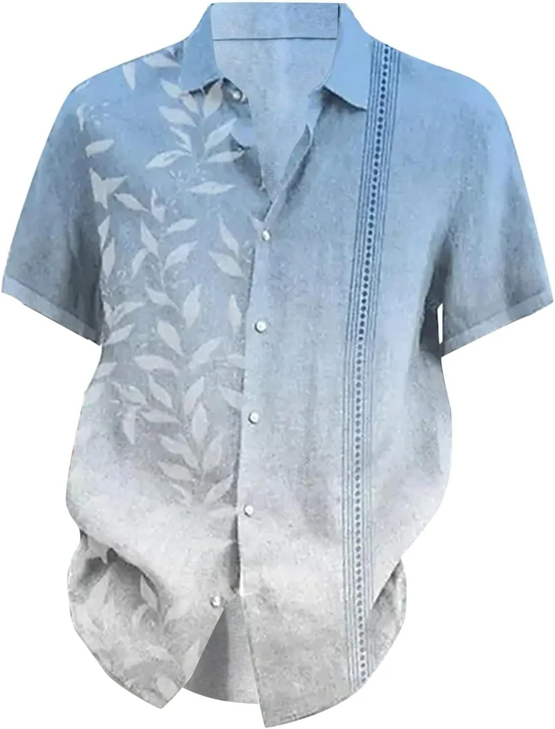 Men Hawaiian Button Down Shirt Short Sleeve Collared Neck Beach Summer Tee Casual Regular Fit Untucked Dress Shirt