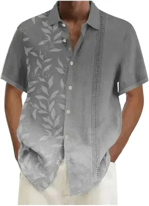 Men Hawaiian Button Down Shirt Short Sleeve Collared Neck Beach Summer Tee Casual Regular Fit Untucked Dress Shirt