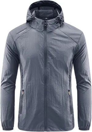 Men Lightweight Windbreaker Jacket Breathable Sun Protective Hoodies Casual Zip Up Hooded Coat for Hiking Golf Travel Fishing