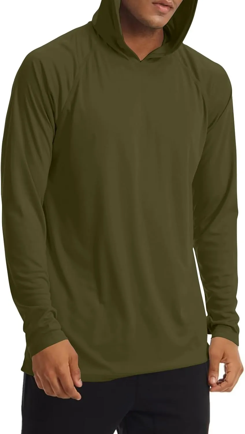 Men UPF 50  Sun Protection Hoodie Shirt Summer Long Sleeve UV SPF Quick Dry Hood T-Shirt Rash Guard Fishing Outdoor