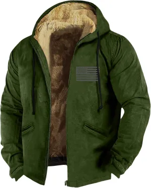Men Zipper Hoodie Coat Thick Warm Winter Heavyweight Fleece Lined Jackets Sherpa Hooded Sweatshirt M-7XL