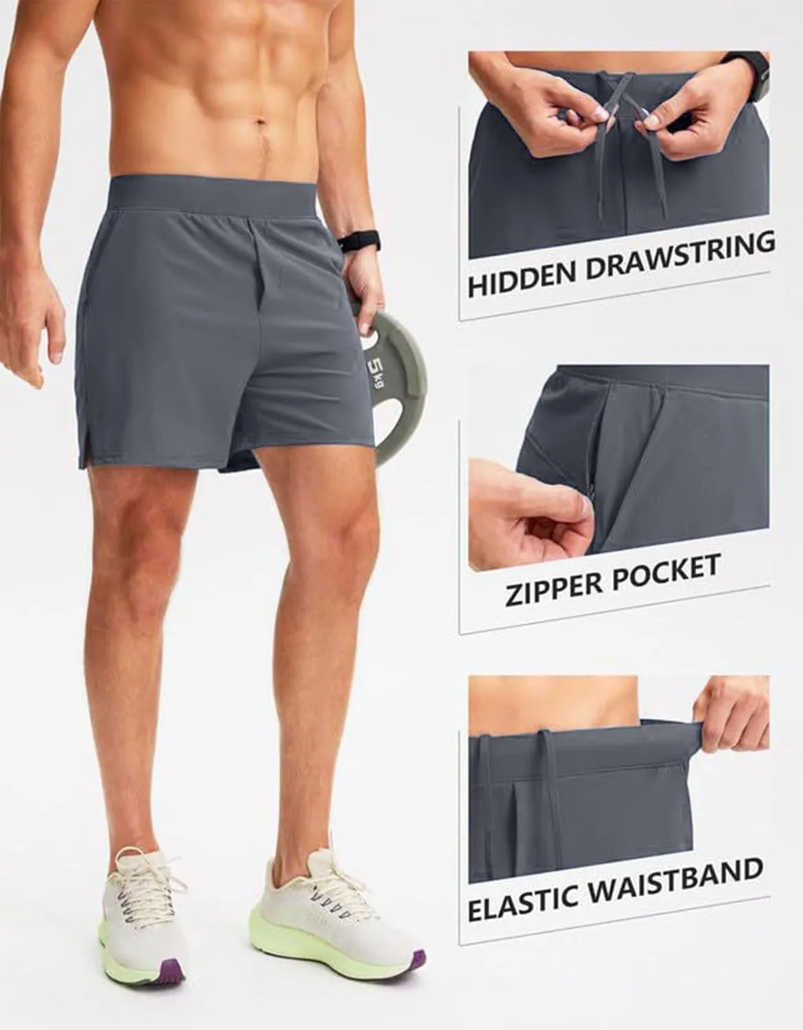 Mens Athletic Running Shorts Classic Stretch Waist Drawstring Quick Dry Work Short Pants Outdoor Gym Workout Shorts