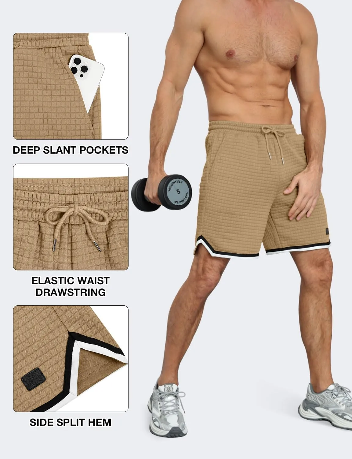 Mens Athletic Sweat Shorts Casual Stretch Waffle Workout Gym Shorts 7" Inseam Running Basketball Short 2 Pockets