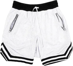 Men's Basketball Shorts with Zipper Pockets Lightweight Quick Dry Mesh Athletic Running Sweat Shorts Drawstring