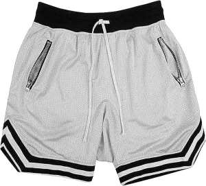 Men's Basketball Shorts with Zipper Pockets Lightweight Quick Dry Mesh Athletic Running Sweat Shorts Drawstring