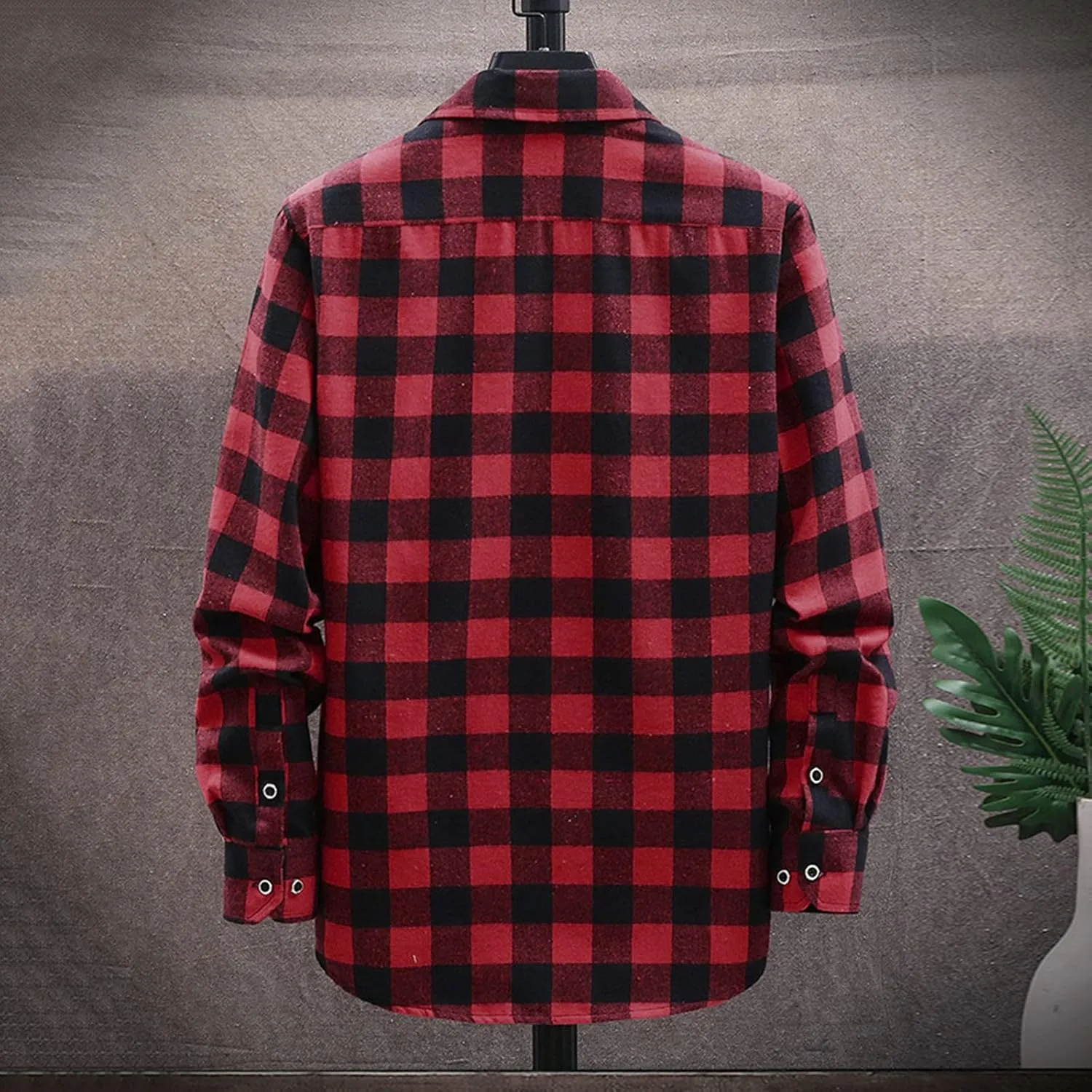 Men's Black Cotton Plaid Flannel Shirt Jacket, Long Sleeve, Point Collar, Casual, Western Style, Size Medium, XL