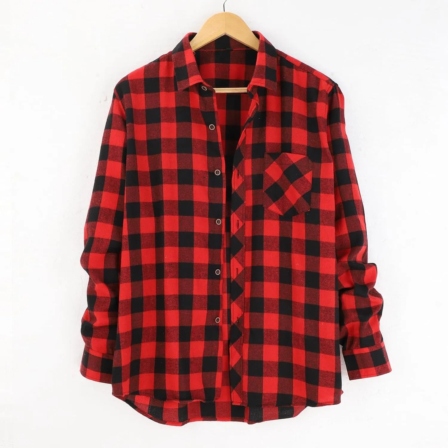 Men's Black Cotton Plaid Flannel Shirt Jacket, Long Sleeve, Point Collar, Casual, Western Style, Size Medium, XL