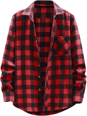 Men's Black Cotton Plaid Flannel Shirt Jacket, Long Sleeve, Point Collar, Casual, Western Style, Size Medium, XL