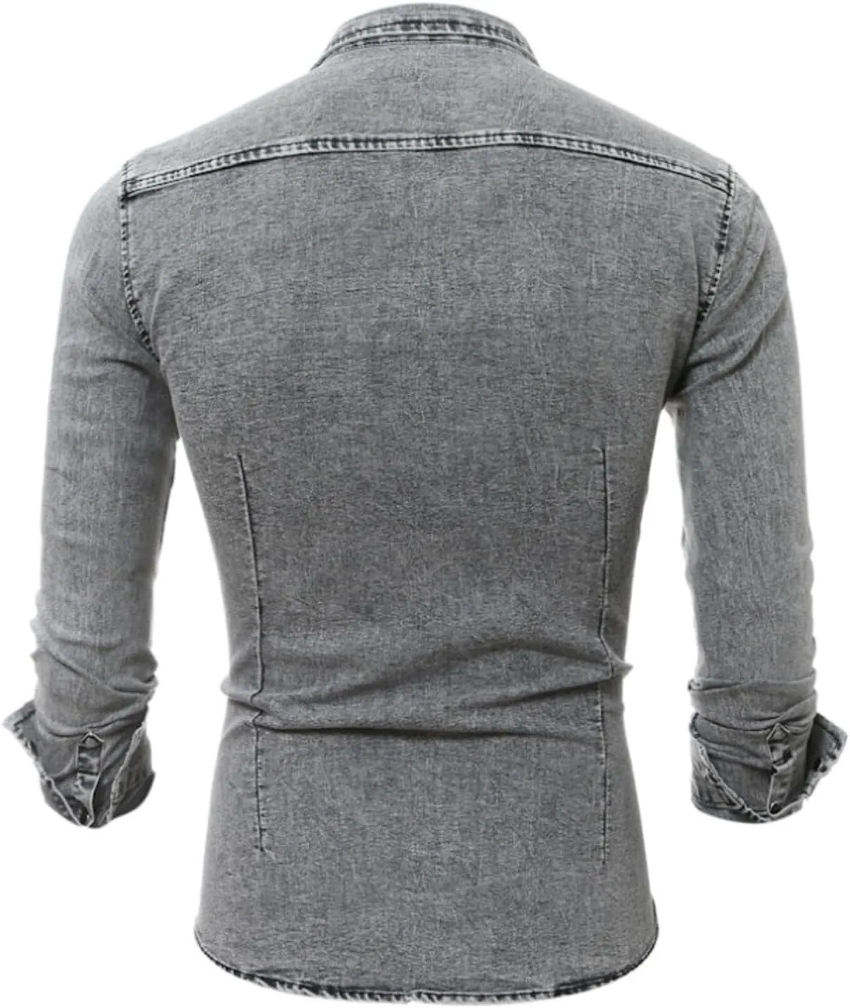 Mens Button Down Denim Shirt Fashion Slim Fit Jean Shirts Lapel Washed Shirt Long Sleeve Button Down Jackets
