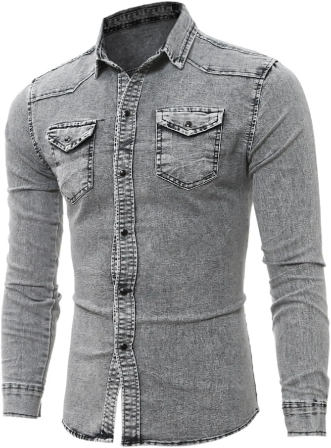 Mens Button Down Denim Shirt Fashion Slim Fit Jean Shirts Lapel Washed Shirt Long Sleeve Button Down Jackets