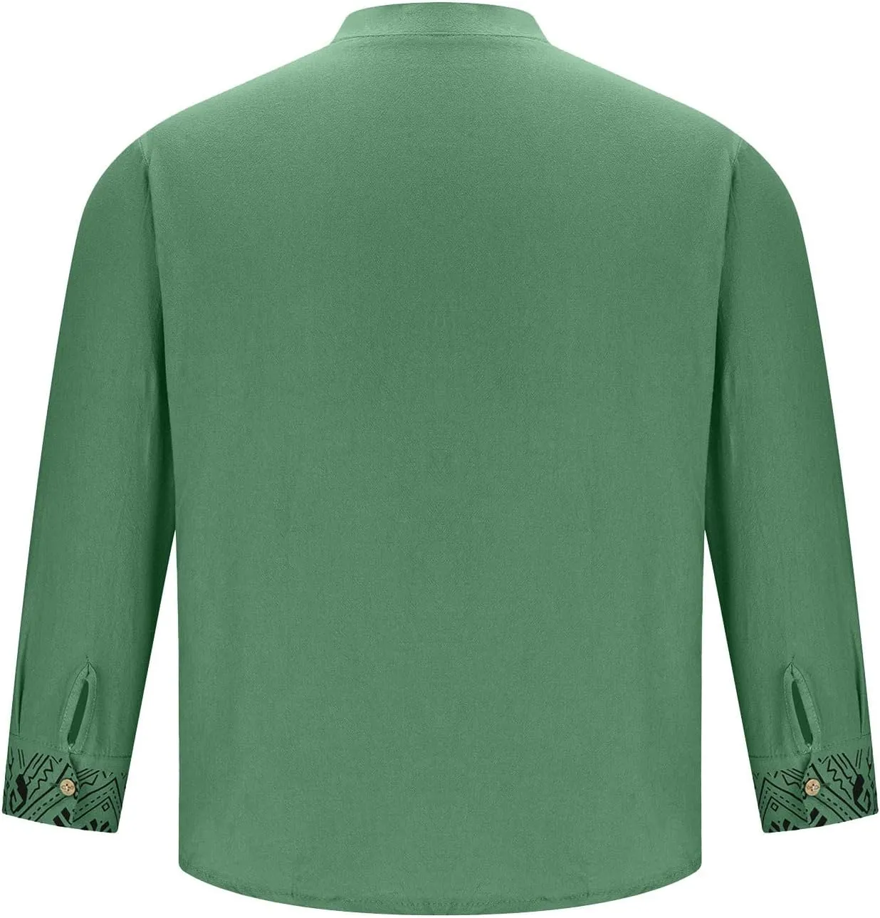 Mens Button Up Cotton Linen Henley Shirt Long Sleeve Hippie Casual African Print Tshirts Band Collar Beach Party Yoga Tops