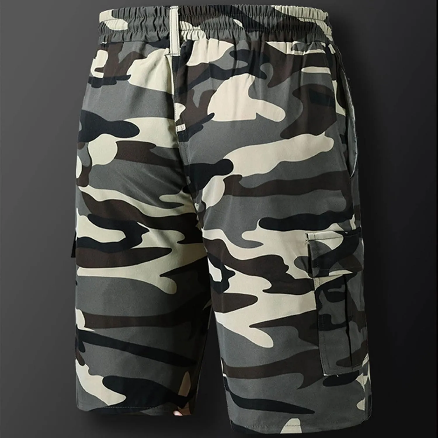 Mens Camo Cargo Shorts Summer Outdoor Sports Fishing Hiking Shorts Lightweight Elastic Waist Casual Short Pants
