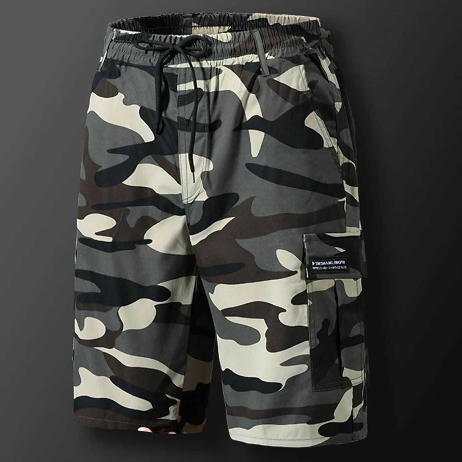 Mens Camo Cargo Shorts Summer Outdoor Sports Fishing Hiking Shorts Lightweight Elastic Waist Casual Short Pants