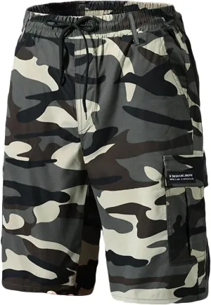 Mens Camo Cargo Shorts Summer Outdoor Sports Fishing Hiking Shorts Lightweight Elastic Waist Casual Short Pants