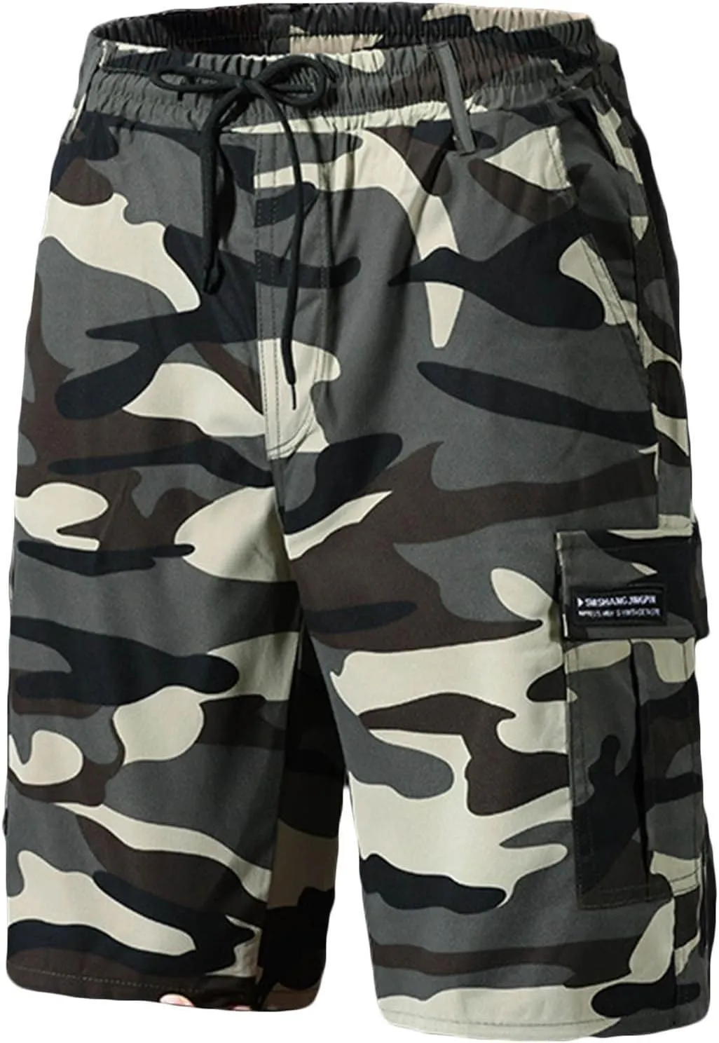 Mens Camo Cargo Shorts Summer Outdoor Sports Fishing Hiking Shorts Lightweight Elastic Waist Casual Short Pants