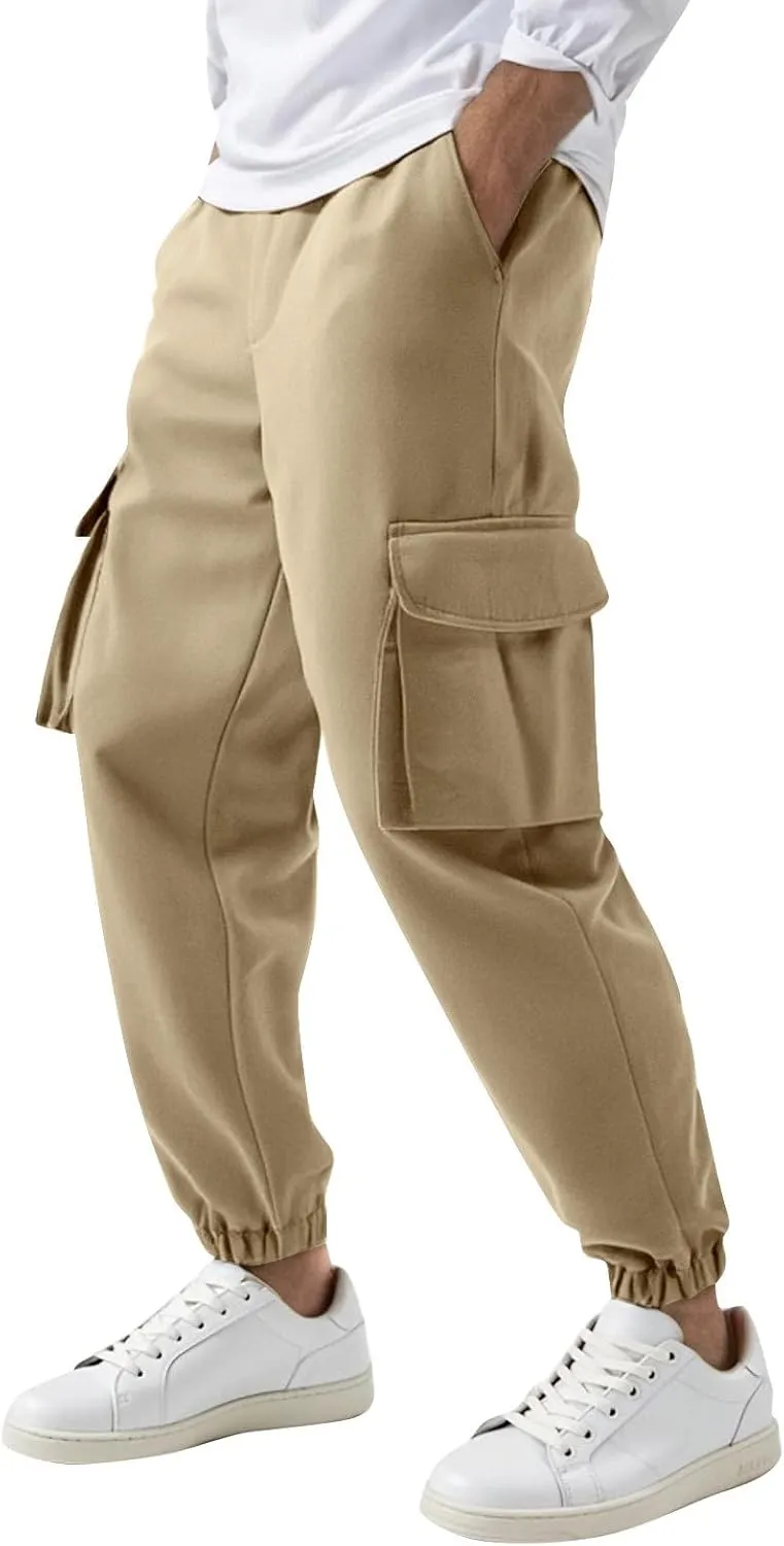 Mens Cargo Joggers Slim Fit Drawstring Waist Hiking Pants Lightweight Outdoor Tapered Leg Joggers with Pockets
