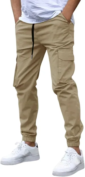 Mens Cargo Joggers Slim Fit Drawstring Waist Hiking Pants Lightweight Outdoor Tapered Leg Joggers with Pockets