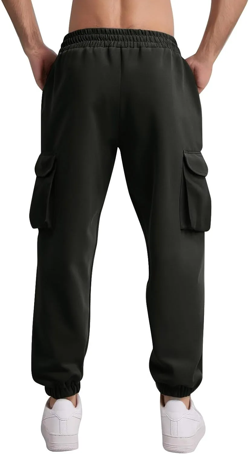 Mens Cargo Joggers Slim Fit Drawstring Waist Hiking Pants Lightweight Outdoor Tapered Leg Joggers with Pockets