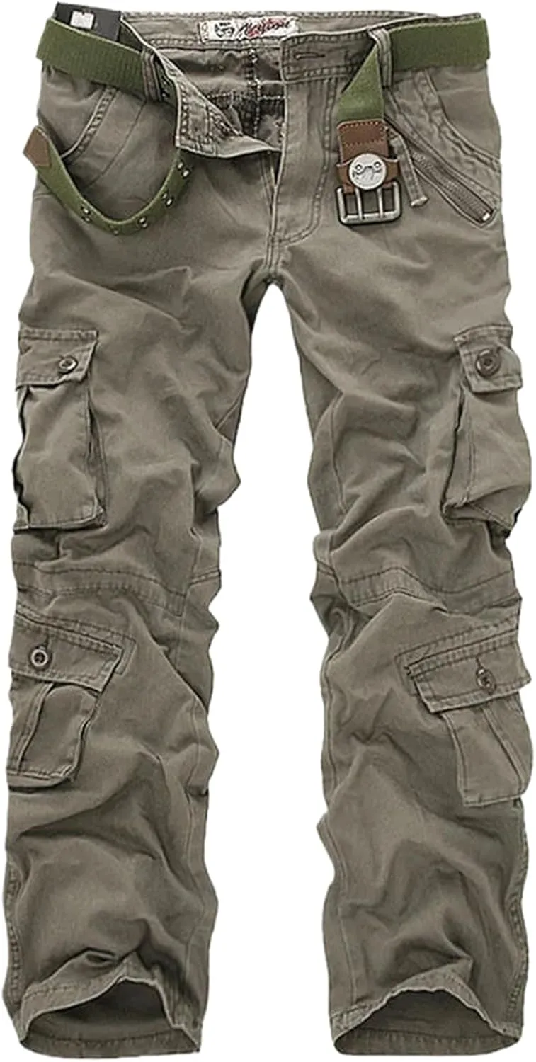 Men's Cargo Pants Casual Loose Multi Pocket Cotton Joggers Pants Long Trousers for Men