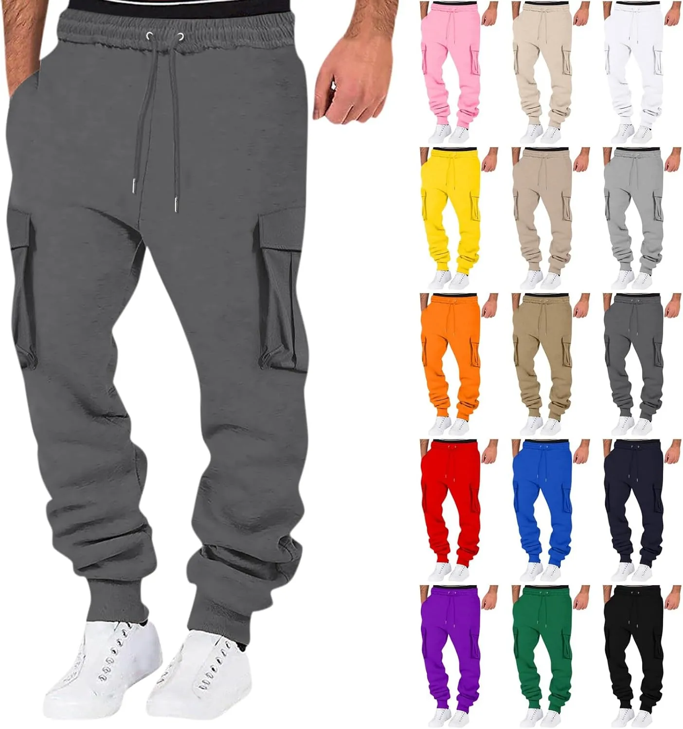 Mens Cargo Pants Relaxed Fit Pants Joggers Sweatpants Athletic Casual Workout Running Pants with Multi Pockets