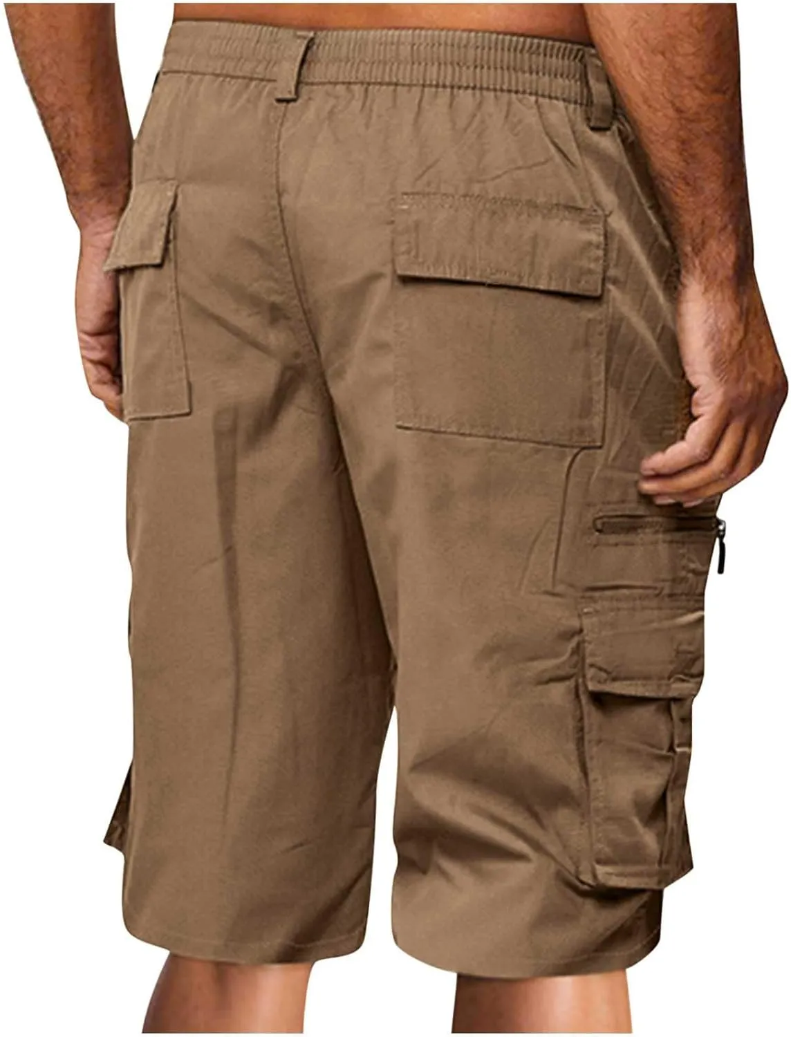 Mens Cargo Shorts Drawstring Elastic Waist Cargo Shorts Casual Loose Fit Lightweight Multi-Pockets Cargo Pants 2024