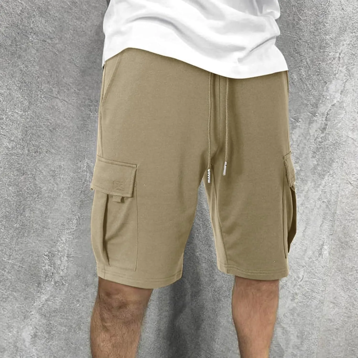 Mens Cargo Shorts Elastic Waist Knee Length Bermuda Sweat Shorts Lightweight Comfy Casual Summer Clothes with Pockets