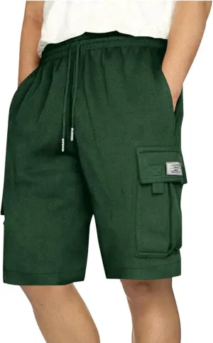 Mens Cargo Shorts Elastic Waist Knee Length Bermuda Sweat Shorts Lightweight Comfy Casual Summer Clothes with Pockets