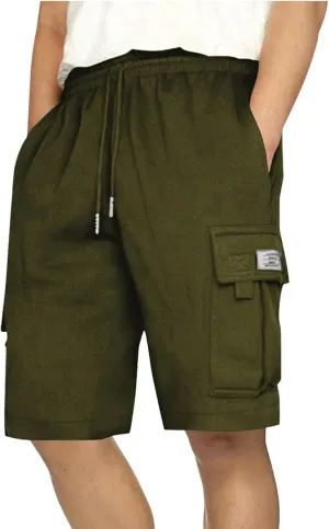 Mens Cargo Shorts Elastic Waist Knee Length Bermuda Sweat Shorts Lightweight Comfy Casual Summer Clothes with Pockets