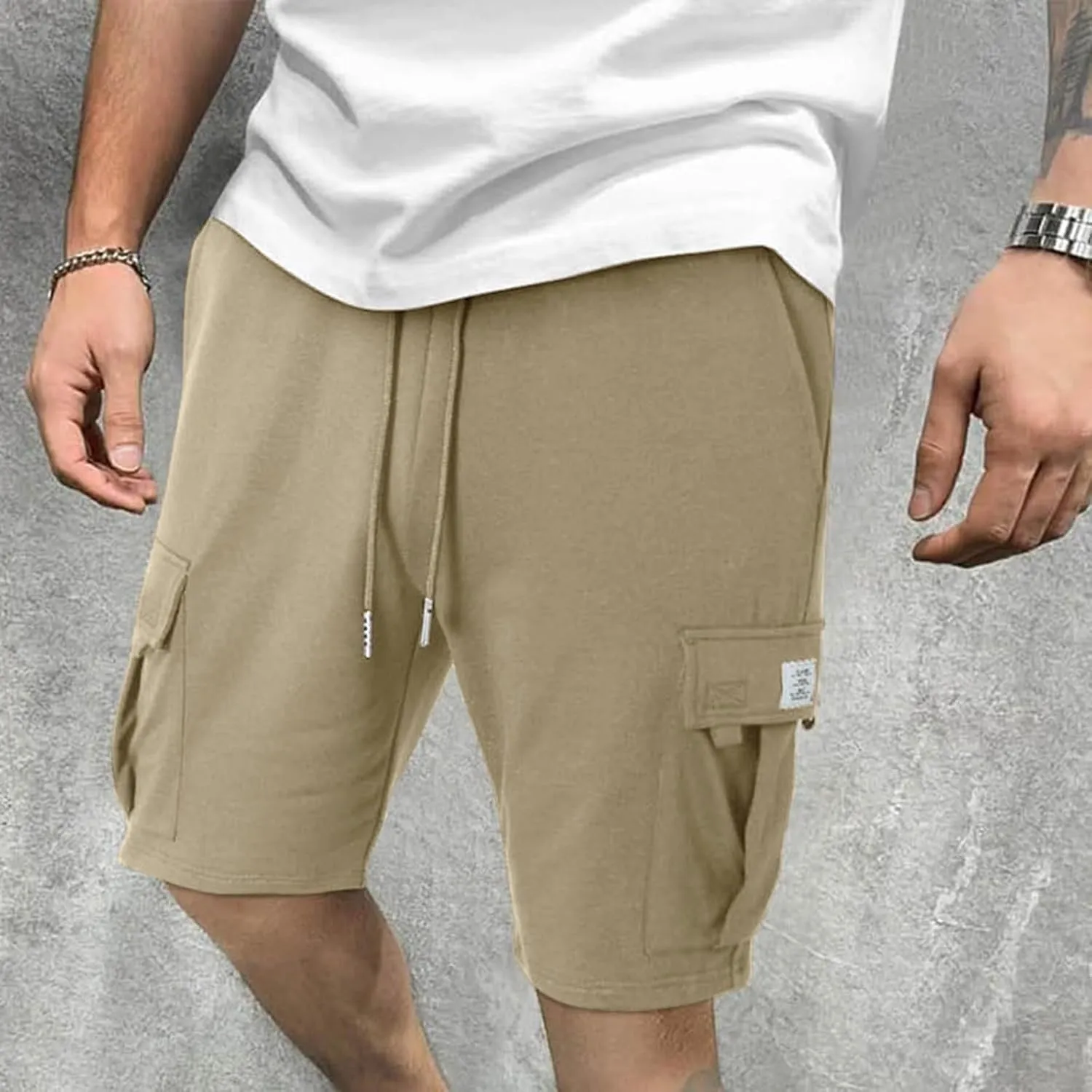Mens Cargo Shorts Elastic Waist Knee Length Bermuda Sweat Shorts Lightweight Comfy Casual Summer Clothes with Pockets